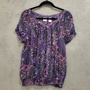 Emma James Sheer‎ Blouson Top Wome's Size Large Paisley Blouse Short Sleeves